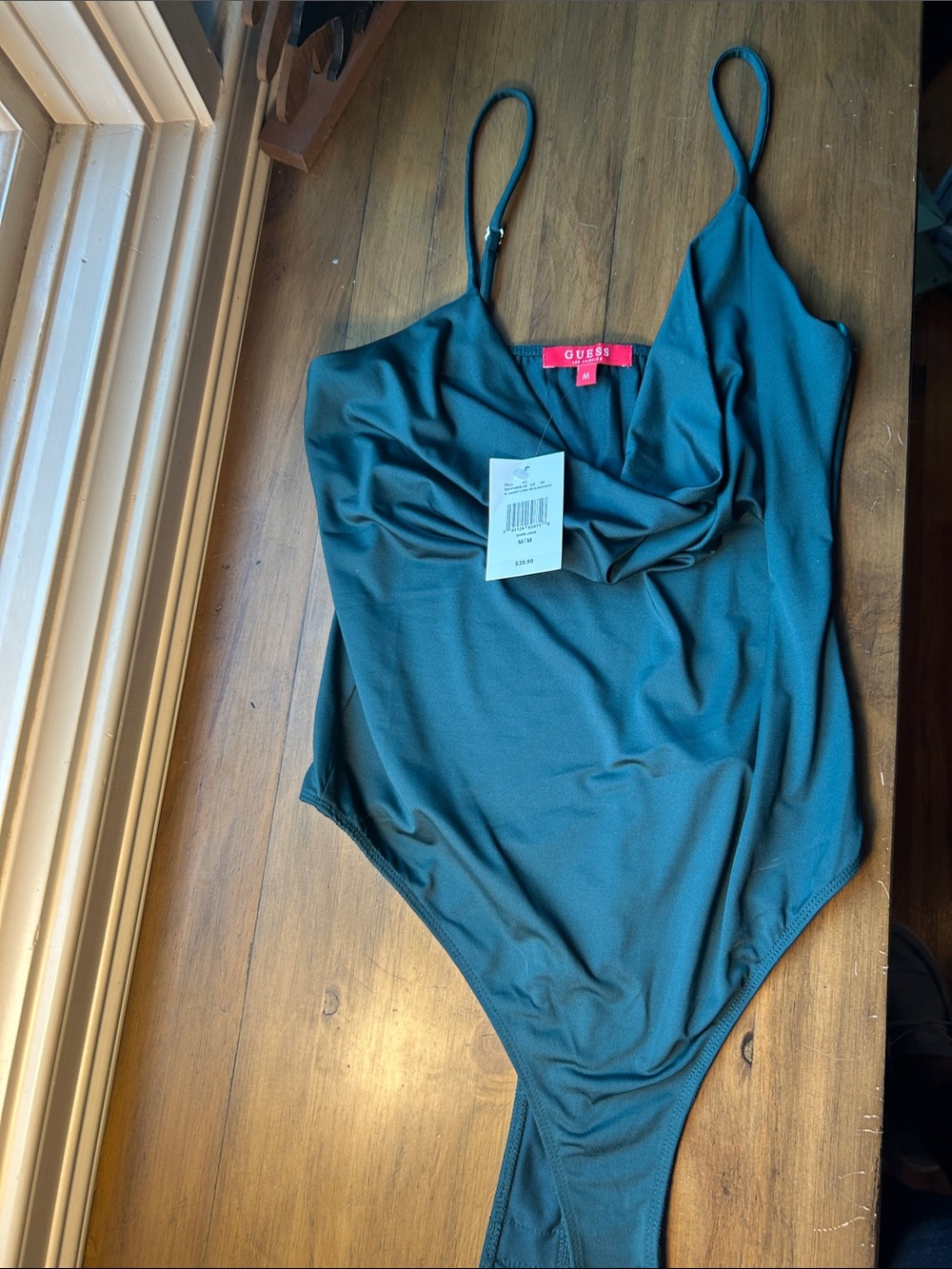 GUESS Teal Draped Cowl Neck Sleeveless Bodysuit